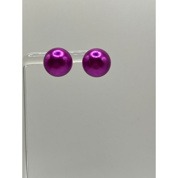 Purple 10mm Round Faux Pearls Stud Earrings! - Picture 2 of 7